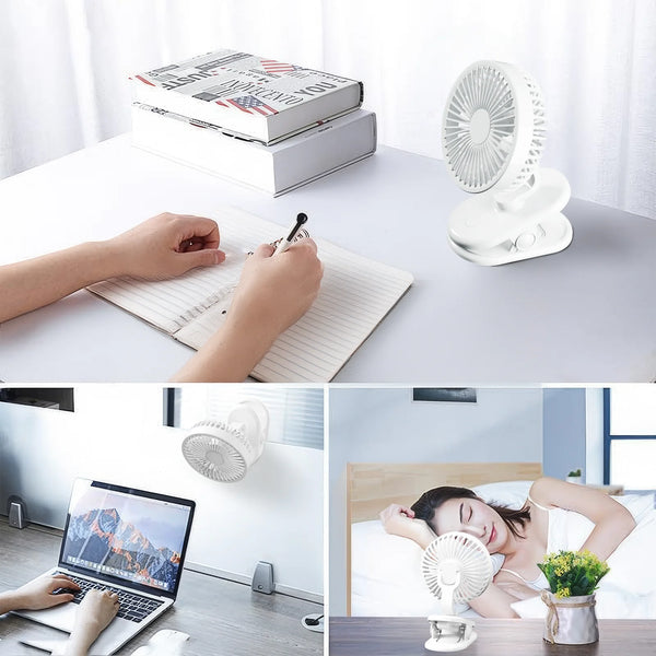 Mini Clip on Fan, Small Powerful USB Desk Fan, 3 Speeds Adjustable, 270 ° Adjustable, Personal Cooling Fan, Portable Fan for Home Office Stroller Camping