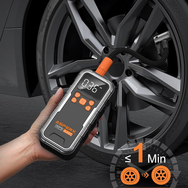Tire Inflator Portable Air Compressor, 150PSI Cordless Air Pump for Car Tires, 3X Faster Air Inflator Tire Pump with Digital Pressure Gauge and Emergency LED Light for Motorcycle Bike Ball Car