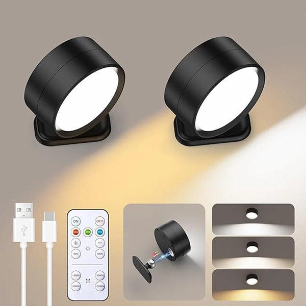 Battery Operated Wall Sconce, Rechargeable LED Wall Mounted Lights with Remote, Touch and 360° Rotate Dimmable, Magnetic Wall Sconce Lamp 3 Colors for Bedroom Bedside