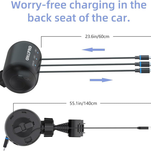 Multi Car Retractable Backseat 3 in 1 Car Charging Station Box Compatible with All Phones | Iphone | Samsung | Uber Taxi Lyft Turo Ride Share Customer Charging Dock Attach to Headrest