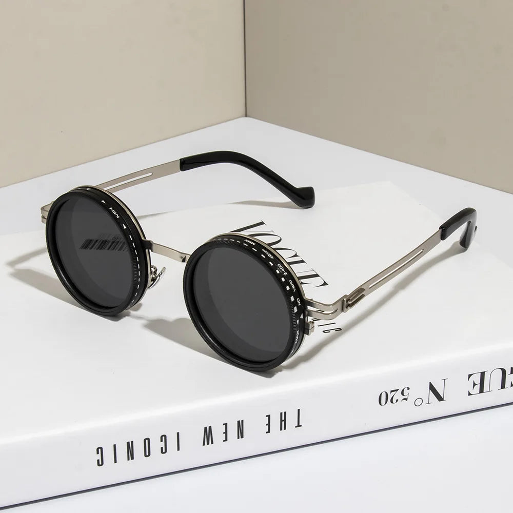 New ND2-400 9 Level Adjustable Dimming Polarized Sunglasses Men Women Punk round Glasses Driving Eyeglasses ND Filter