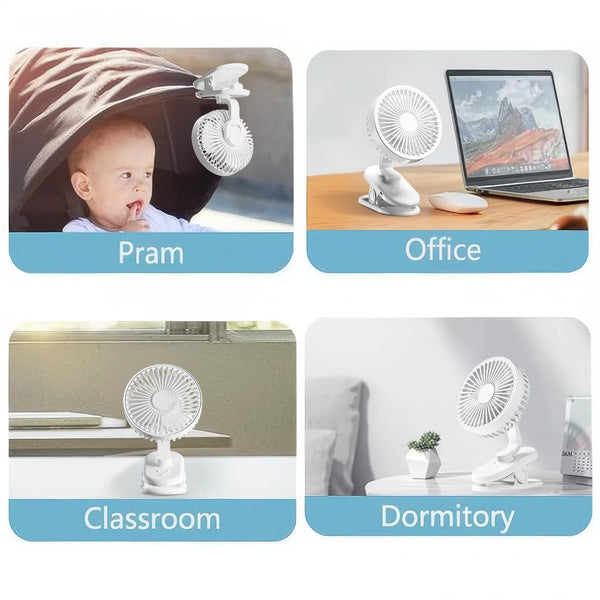 Mini Clip on Fan, Small Powerful USB Desk Fan, 3 Speeds Adjustable, 270 ° Adjustable, Personal Cooling Fan, Portable Fan for Home Office Stroller Camping