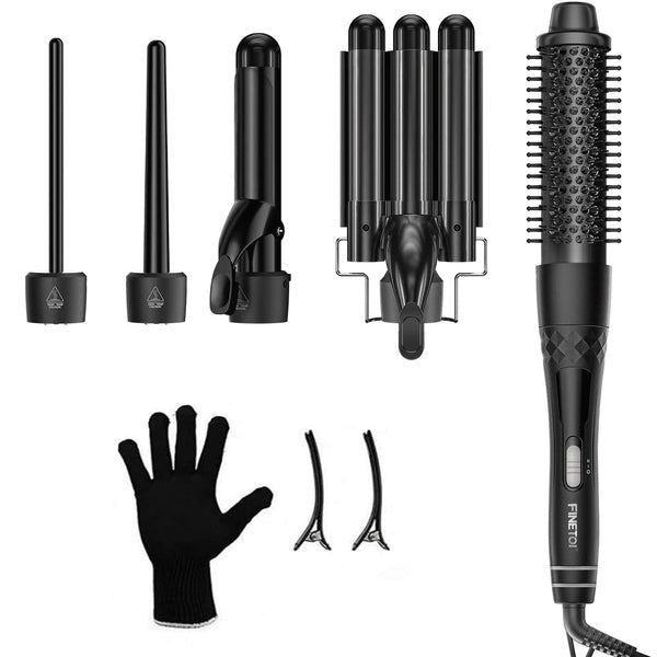 Curling Iron Set 5 in 1,  Curling Wand Set with Thermal Brush and 4 Interchangeable Ceramic Curling Wand(0.35"-1.25")