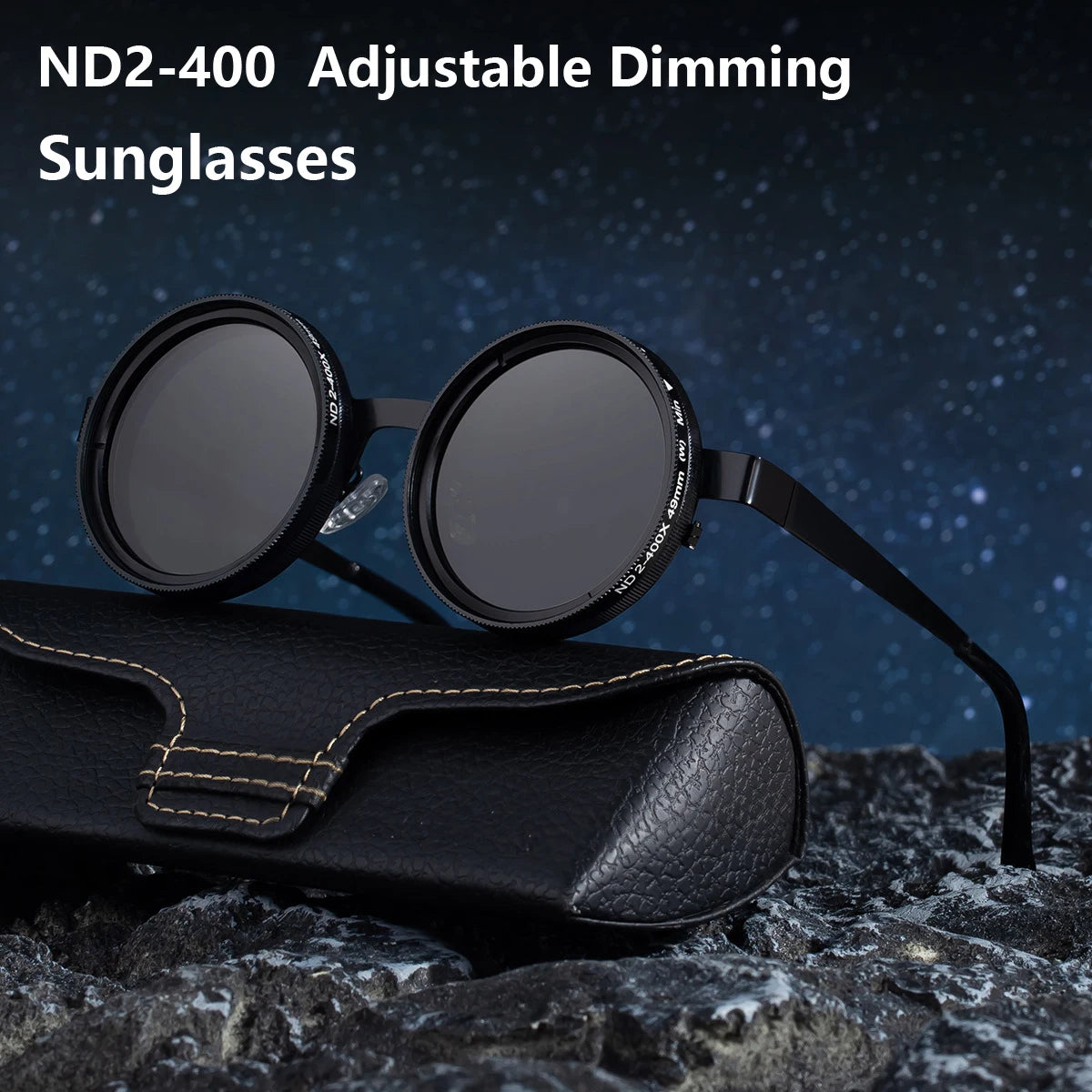 New ND2-400 9 Level Adjustable Dimming Polarized Sunglasses Men Women Punk round Glasses Driving Eyeglasses ND Filter