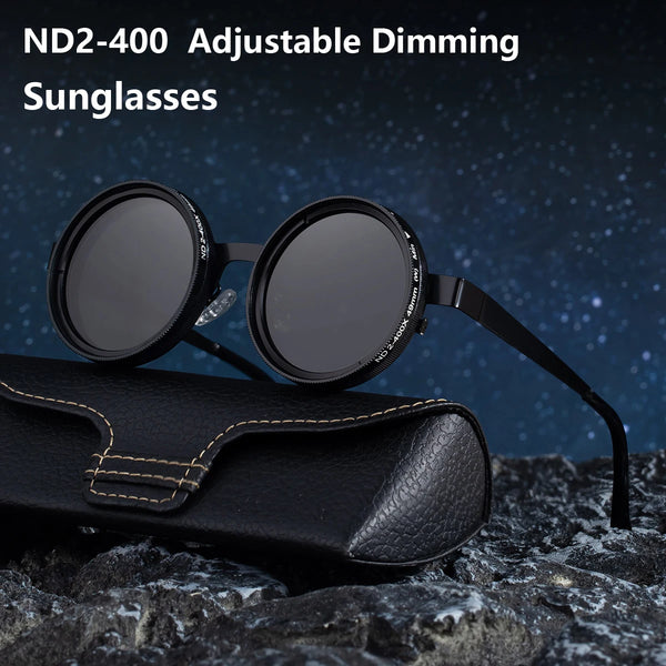New ND2-400 9 Level Adjustable Dimming Polarized Sunglasses Men Women Punk round Glasses Driving Eyeglasses ND Filter
