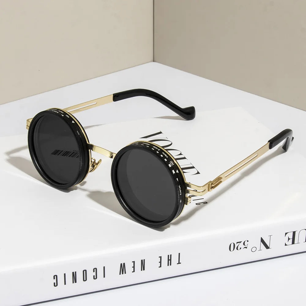 New ND2-400 9 Level Adjustable Dimming Polarized Sunglasses Men Women Punk round Glasses Driving Eyeglasses ND Filter