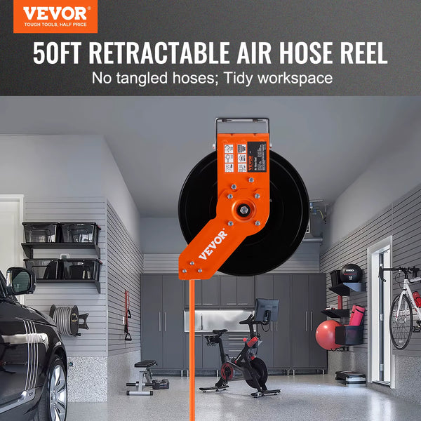 Succebuy Retractable Air Hose Reel 50FT Hybrid Air Compressor Hose Reel Wall Mount Heavy Duty Double Arm Stainless Steel Reel