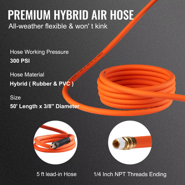 Succebuy Retractable Air Hose Reel 50FT Hybrid Air Compressor Hose Reel Wall Mount Heavy Duty Double Arm Stainless Steel Reel