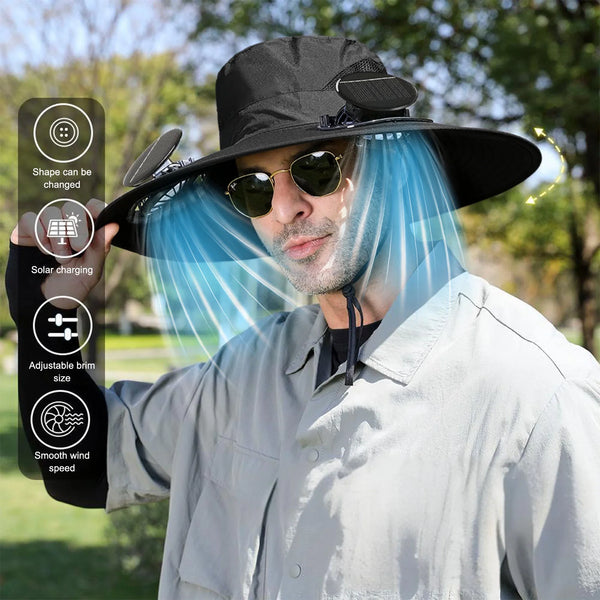 Solar Fan Hat with 2 Solar Fans,Usb Charging,2 Speeds, Mens & Women Summer UV Protection Wide Brim Fishing Cowboy Hats, Fan Hat for Beach Garden Outdoor Sports