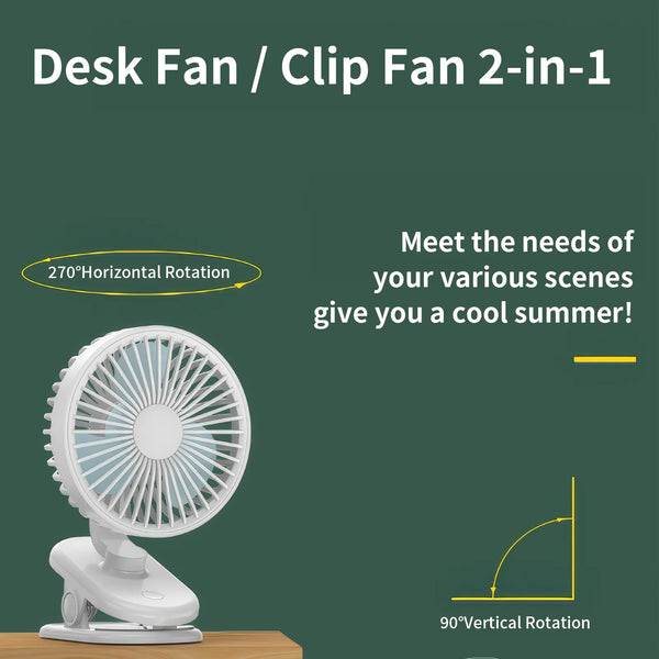 Mini Clip on Fan, Small Powerful USB Desk Fan, 3 Speeds Adjustable, 270 ° Adjustable, Personal Cooling Fan, Portable Fan for Home Office Stroller Camping