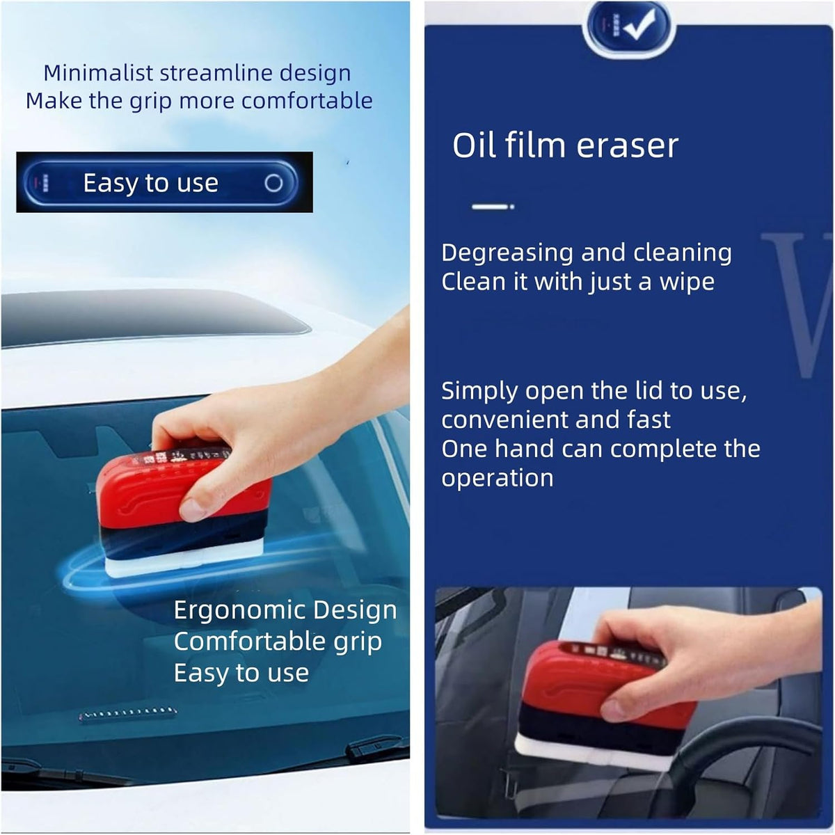Automotive Oil Film Cleaning Brush Car Window Cleaner Improves Clarity and Visibility (1Brush+Replenish100Ml) Free 4 Silent Silicone Mats for Closing Car Doors+1 Night Light Car Tattoo Sticker