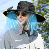 Solar Fan Hat with 2 Solar Fans,Usb Charging,2 Speeds, Mens & Women Summer UV Protection Wide Brim Fishing Cowboy Hats, Fan Hat for Beach Garden Outdoor Sports