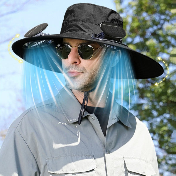 Solar Fan Hat with 2 Solar Fans,Usb Charging,2 Speeds, Mens & Women Summer UV Protection Wide Brim Fishing Cowboy Hats, Fan Hat for Beach Garden Outdoor Sports
