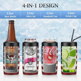 Slim Can Cooler, 4-In-1 Double Walled Stainless Steel Insulated Beer Can Holder, Works with All 12 Oz Cans,Bottles & as a Pint Cups - America Flag