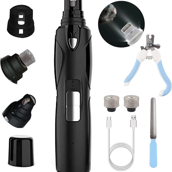 SGQCAR Dog Nail Grinder with Clippers,3-Speed Electric Rechargeable Dog Nail Trimmer with 2 LED Light,Quiet Painless Paws Grooming&Smoothing,Pet Nail Grinder for Small,Medium and Large Dogs&Cats