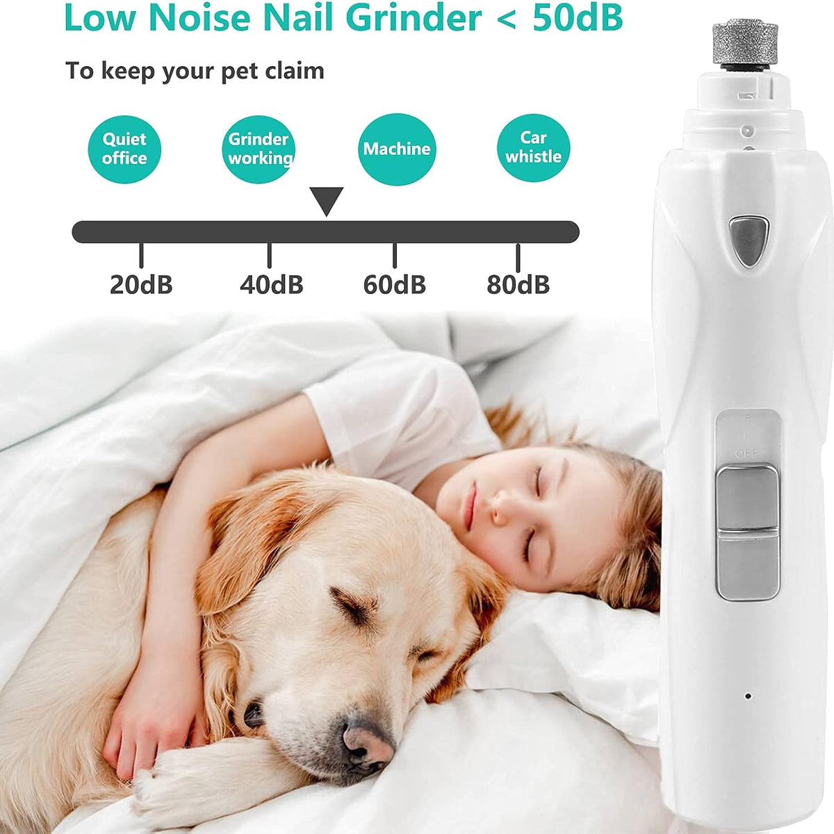 SGQCAR Dog Nail Grinder with Clippers,3-Speed Electric Rechargeable Dog Nail Trimmer with 2 LED Light,Quiet Painless Paws Grooming&Smoothing,Pet Nail Grinder for Small,Medium and Large Dogs&Cats
