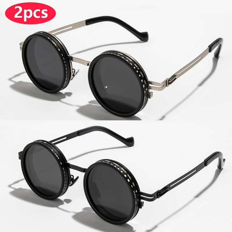 New ND2-400 9 Level Adjustable Dimming Polarized Sunglasses Men Women Punk round Glasses Driving Eyeglasses ND Filter