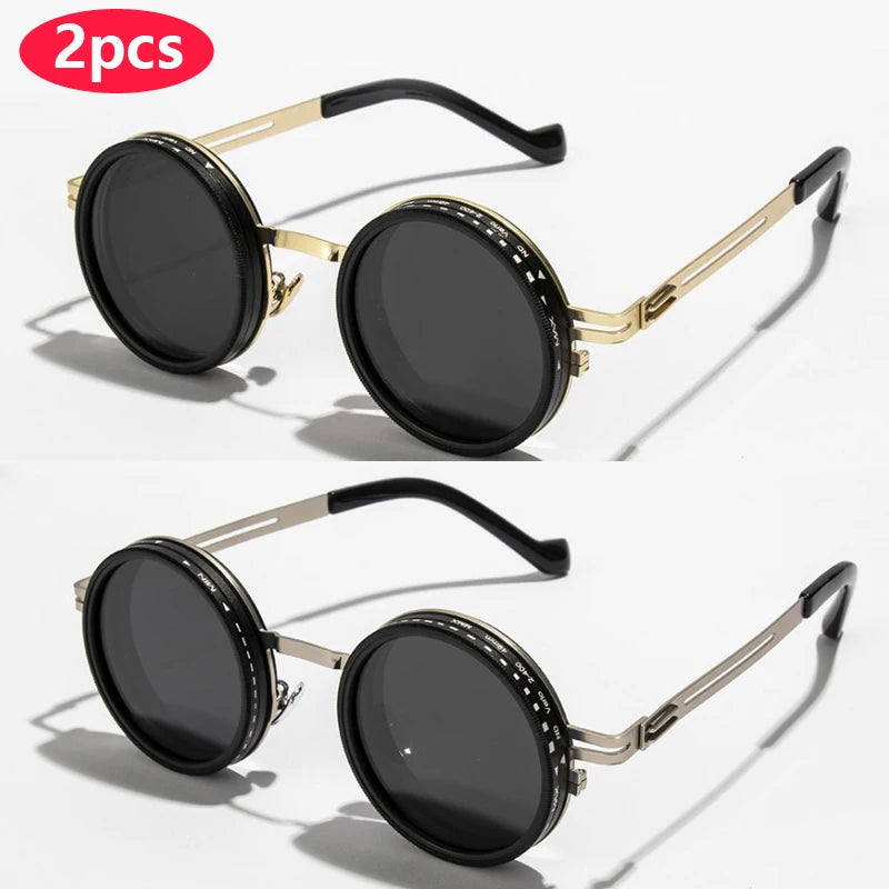 New ND2-400 9 Level Adjustable Dimming Polarized Sunglasses Men Women Punk round Glasses Driving Eyeglasses ND Filter