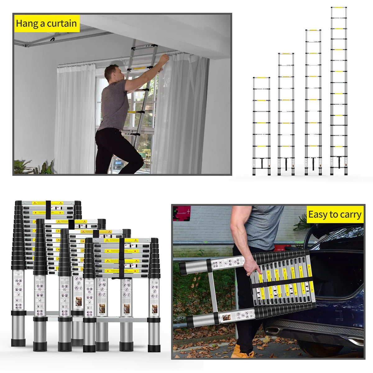 Telescoping Extension Aluminum Ladder 8.5FT 330Lb Capacity 9 Steps
