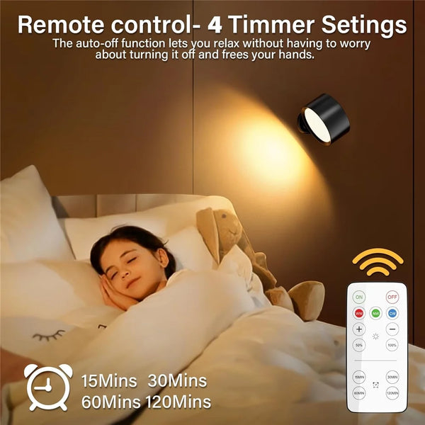 Battery Operated Wall Sconce, Rechargeable LED Wall Mounted Lights with Remote, Touch and 360° Rotate Dimmable, Magnetic Wall Sconce Lamp 3 Colors for Bedroom Bedside